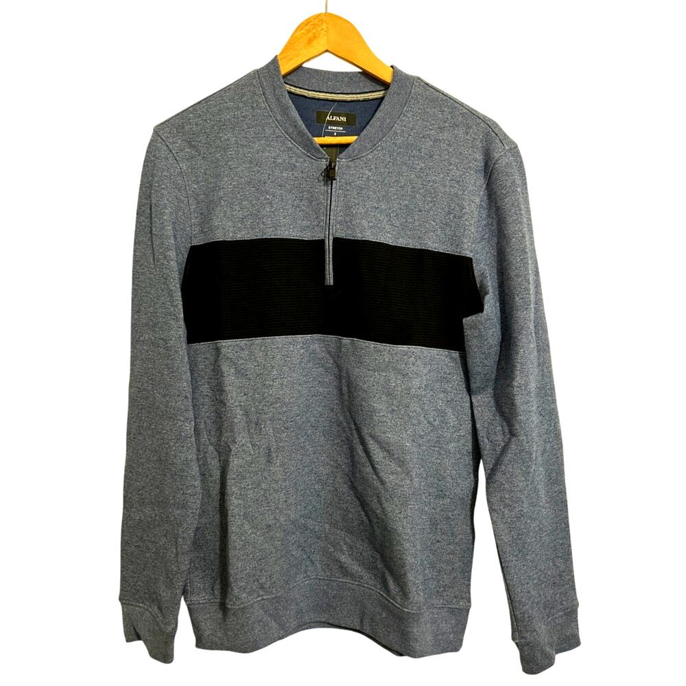 NWT Alfani Men's Baseball Ottoman Henley Neck Quarter-Zip Sweater Blue Small